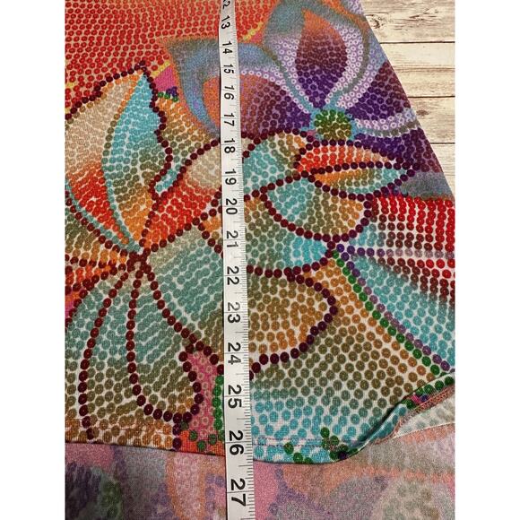 Clara Sun Woo Mosaic Floral Tunic Top Small 3/4 Sleeve Blouse Multicolor Stretch - Picture 5 of 6